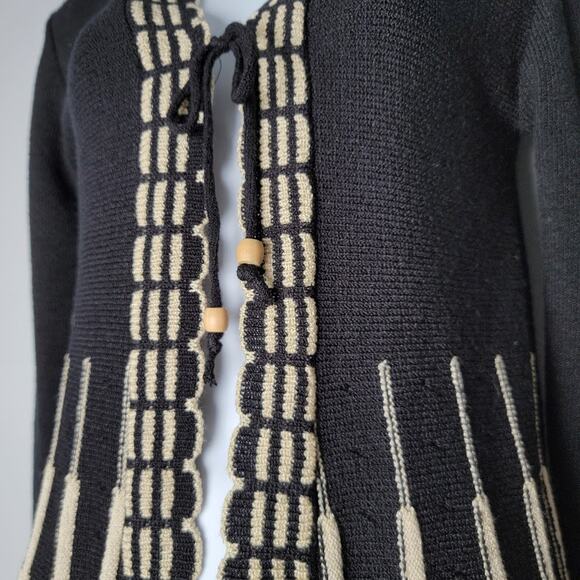 Destiny Milan London Cardigan S Black Cream Tie Front Long Sleeve Mod Knit Retro - Picture 2 of 7